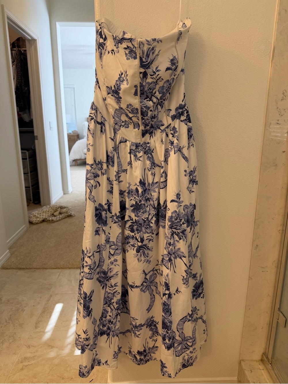 Abercrombie & Fitch White Strapless Dress with Blue Floral Print
